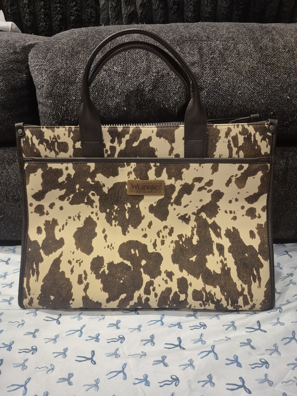 Wrangler Brown and Cream Cowhide-Print Laptop/Shoulder Bag